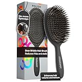 FRAMAR Wildschweinborsten Bürste Damen - Haarbürste Wildschweinborsten Damen, Naturhaarbürste Damen, Sleek Bürste Haare, Haarbürste Naturborsten, Boar Bristle Brush, Haarbürsten, Hair Brush – Schwarz