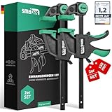 SMABIX® Einhandzwingen 2er Set zum Spannen, Dehnen, Fixieren mit einer Hand, 71Kg Spannkraft, Spannweite 150 mm, Dehnbereich 135mm - 285mm, Einhandklemme, Spanner Holz