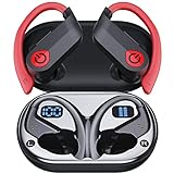 EUQQ Bluetooth Kopfhörer Sport, Kopfhörer Kabellos Bluetooth 5.3 3D Stereo mit Mic, 60 Std Spielzeit, Dual LED Anzeige Wireless kopfhörer, IP7 Wasserdicht In-Ear Headphones mit Ohrhaken für Sport