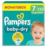 Pampers Windeln Größe 7, 132 Windeln, 15kg+ Baby-Dry, Bis zu 100% Auslaufschutz die ganze Nacht