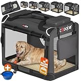 CADOCA® Hundebox faltbar Transportbox XXL 90x60x66cm robust atmungsaktiv Transporttasche Auto Rückbank Haustiertransportbox Hundetragetasche Anthrazit