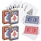 Partideal 4 X 56 Karten Spielkarten,Pokerkarten Playing Cards, Wasserdicht Poker Karten mit 2 Eckzeichen, Kartenspiel für Party (Rot+Blau)
