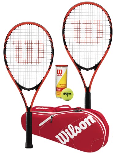 Wilson Federer Tennisschläger im Twin-Set mit Wilson Advantage Schlägertasche und 3 Championship Tennisbällen