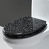 Glitzer WC-Sitz längliche WC-Sitze mit rutschfesten Sitzstoßstangen, Toilettendeckel, Absenkautomatik, Toilettenschüssel, leicht zu reinigen, Silber/Schwarz/Gold/Schwarz Glitzer