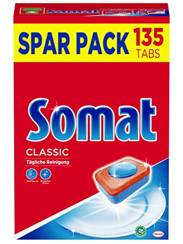 Somat Classic Spülmaschinen Tabs, 135 Tabs, Sparpack, Geschirrspül Tabs für die tägliche Reinigung von Besteck und Geschirr, mit Extra-Kraft und Schutz vor Glaskorrosion