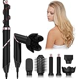 6 in 1 Haartrockner Warmluftbürste Set, Multifunktionale Heißluftkamm, Curly Hot Air StylerHeißluftbürste Styler Tool, Curler Negativ Ionic Curler Richtkamm Für Salon Hairstyling Curling (Schwarz)