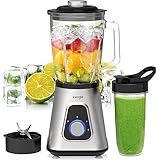 Iceagle Standmixer Mixer Smoothie Maker - Blender elektrisch 1300W mit 2 Stufen und Pulse-Funktion, Edelstahl-Klingen, 1,5l Tritan-Mixbehälter, 0.6l Mixbecher…