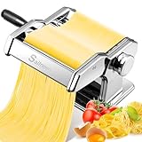 Sailnovo Nudelmaschine Pasta Maker 180 Aluminiumlegierung mit 9 Einstellbaren Stärkeeinstellungen und 2 Schneidern, Nudelmaschine Manuell für Spaghetti, Fettuccini, Lasagne, Geschenk (Silber)