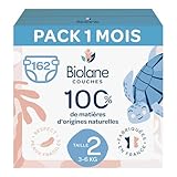 BIOLANE - Windeln Größe 2 – (3 – 6 kg) – für empfindliche Haut – Ultra-saugfähig, kein Auslaufen, 12 Stunden trocken – 1 Monat 162 Windeln – Hergestellt in Frankreich