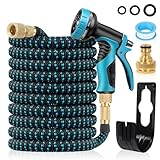 Flexibler Gartenschlauch 100FT 30M,Wasserschlauch Dehnbarer Strapazierfähiger 3750D flexibel Schlauch, mit 3/4' und 1/2'massiven Messingbeschläge 10-Funktionsschlauchdüse,zum Waschen und Gießen