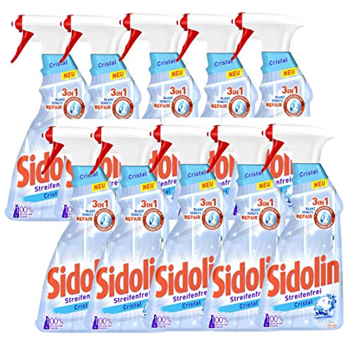 Sidolin Cristal, Glasreiniger 10x Sprühflasche, für einen perfekten Glanz und gegen Mikrorisse (10x500ml)