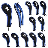 IGNPION Golf Eisen Kopfbedeckung Club Heads Protector Wedge Headcovers Langer Hals mit Reißverschluss （Schwarz + Blau）