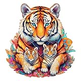 Funnli Holzpuzzles für Erwachsene und Kinder,Einzigartige Tierförmige Holz-Puzzle (Tiger-Familie), Puzzle aus Tierteilen (L-33.2 * 35cm-270 Stück)