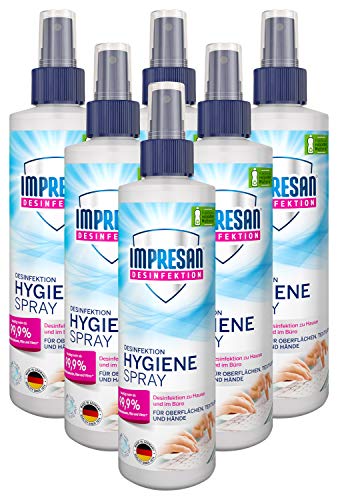 Impresan Hygiene-Spray: Desinfektionsspray für Oberflächen und Textilien - Desinfektions-Pumpspray - 6 x 250ml im praktischen Vorteilspack