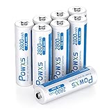 POWXS AA-Batterien Wiederaufladbar 2800mAh 8 Stück - AA Akku NIMH Selbstentladung Hohe Kapazität, 1,500 Zyklen 1,2v Geringe Ohne Memory Effekt Aufladbare Batterien
