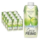 Coco Primo Kokosnusswasser, pur, erfrischendes Sportgetränk, wohltuender Durstlöscher, klein und handlich, kalorienarm, vegan, 12 x 330 ml