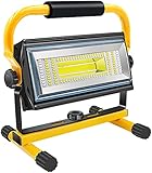 SYLSTAR Led Baustrahler Akku, 80W 7000Lumen LED Strahler Akku Arbeitsleuchte mit 6 modi, Tragbar Arbeitsscheinwerfer für Werkstatt Baustelle Garage Camping Außen Beleuchtung