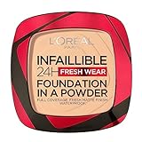 L'Oréal Paris Wasserfestes Puder Make-up mit hoher Deckkraft, Deckendes Kompaktpuder mit mattem Finish und 24h Halt, Infaillible 24H Fresh Wear Foundation Powder, Nr. 40 Cashmere, 1 x 9 g