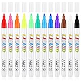 12 Farben Kreidestifte für Tafel Fenster Abwaschbar, Flüssige Kreidemarker Fenster 2.8mm, Tafelstifte Abwischbar Bunte, Fenstermalstifte, Whiteboard Marker für Fenster, Glas, Tafel, Whiteboard