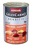 animonda GranCarno Hundefutter Adult Sensitiv, Nassfutter für ausgewachsene Hunde, Reines Huhn + Kartoffeln, 6 x 400 g