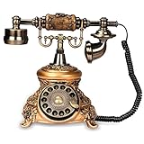 CERRXIAN Retro-Festnetztelefon mit Wählscheibe, Antik-Telefon mit Wählscheibe, Festnetztelefon aus Kunstharzimitat, dekoratives Heimbürotelefon (Copper Color-109BS)