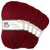 Frida's Wollhaus Frida's 5 x 100 g #15te Allround Basic Garn Babygarn Wolle Stricken Häkeln weich 45 Farben (577 | Weinrot)