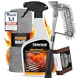 FRISCHER PROFESSIONAL Grillreiniger Set 4-teilig: Grillrost-Reiniger 500 ml + Grillbürste + Mikrofasertuch & Schwamm - Zur effizienten Reinigung & Pflege von Grill, Grillrost