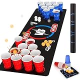 Bierpong Becher Set, Trinkspiel Tisch Matte Set, Beerpong Partybecher Enthält 40 Becher (500ML) +8 Tischtennisbälle+Tischmatte, Wiederverwendbare, Für Party Trinkspiele Camping Geburtstag Hochzeit