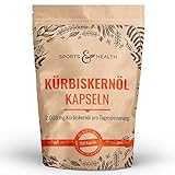 Kürbiskernöl Kapseln - 350 Softgel Kapseln - 2000mg pro Tagesdosierung - Mit Vitamin E - Hochdosiert - Kürbis, Pumpkin Seed Oil