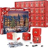 Adventskalender 2024 Weihnachtspuzzle, 24 Tägiger Puzzle Weihnachten Adventskalender, 1000Pcs Christmas Puzzle Adventskalender Countdown 24 Tage Weihnachten Geschenke für Kinder Jungen Mädchen (A)