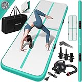 KESSER® Turnmatte Aufblasbar Airtrack Fitness-Matte Gymnastikmatte | inkl. Tragetasche & elektr. Luftpumpe | Yogamatte, Tumbling Matten, Trainingsmatte (Mint Grün, 300 x 100 x 10 cm)