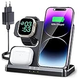 JARGOU 3 in 1 Kabelloses Ladegerät, Induktive Ladestation für Apple Watch und iPhone, Wireless Charger für iPhone 15 14 13 12 11 Pro Max/XS/8, für Apple Watch 9/Ultra/8/7/6/SE/5/4/3/AirPods Pro 3 2