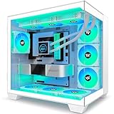 KEDIERS PC Gehäuse- vorinstalliert 6 ARGB-Lüfter, ATX Mid Tower Gaming Gehäuse, mit doppeltem gehärtetem Glas Vollbild Computergehäuse，G500, Weiß (G500)