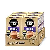 NESCAFÉ Goldener Mokka, cremiger löslicher Kaffee mit Magermilch, Cappuccino-Schokoladengeschmack, Packung mit 6 Hüllen mit 8 Beuteln, insgesamt 48 Beutel