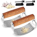 2025 Neu Knoblauchpresse Edelstahl, Knoblauchpresse aus 304 Edelstahl mit praktischem Reinigungsbürstchen und Silikon Knoblauchschäler Set, Garlic Press Einfache Handhabung und Reinigung (2 Pcs)