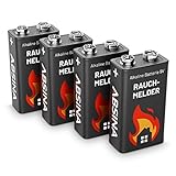 Rauchmelder Batterie 9V Block - 4er Pack Alkaline 9V Block Batterien langlebig & auslaufsicher - Blockbatterien für Feuermelder, Bewegungsmelder, Kohlenmonoxid, Warnmelder & Rauchwarnmelder ABSINA