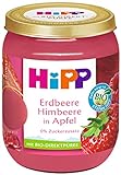 HiPP Bio Früchte Erdbeere Himbeere in Apfel, 160g, 6er Pack (6x160g)