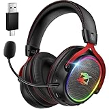 Ozeino Gaming Headset Wireless für Ps4/Ps5/PC/Xbox/Switch, Headset mit Mikrofon Noise Cancelling, 2.4 GHz und Bluetooth 5.3 Headset, 7.1 Surround Sound, Schwarz Und Rot