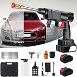 Akku Hochdruckreiniger, Mobile Akku-Hochdruckreiniger mit 2 16680VF Akku und Aufbewahrungsbox, 0-8 Meter Wassersprühabstand,für Auto, Terrasse, Garten, Teppichreinigung, Pool