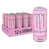 Monster Energy Ultra Strawberry Dreams - koffeinhaltiger Energy-Drink mit süßlich-saurem Erdbeer-Geschmack - ohne Zucker, ohne Kalorien - in praktischen Einweg Dosen (12 x 500 ml)