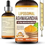Ashwagandha 60ML,Liposomale Ashwagandha Tropfen 2000mg – Hochbioverfügbar, Praktischer als Kapseln, 60ml für Stressabbau und Tiefschlaf (1er Pack)