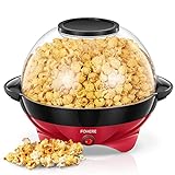 FOHERE Popcornmaschine, 5.5L Popcorn Maker für Zuhause, Popcorn Machine mit Zucker, Öl, Butter, Antihaftbeschichtung und Abnehmbares Heizfläche, Stille und Schnelle, Großer Deckel als Servierschale