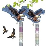 Owl Bird Scarer 2pcs Pigeon Abstoßende 3D Fliegende Eulenköder, um Vögel mit Glocken und reflektierendem Vogelschutzband für Garten, Fenster, Balkon, Owl Bird Scarer wegzuschrecken