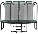 SONGMICS Trampolin Ø 305 cm, Gartentrampolin für Kinder mit Sicherheitsnetz, 180 cm hohe Stangen, Randabdeckung, Leiter, Stahlrahmen, TÜV Rheinland GS-Zertifikat, schwarz-dunkelgrün STR103C01