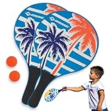 Schildkröt® Beach Paddle Ball Set Ocean, 2 Schläger aus lackiertem Holz, 2 Bälle, in wiederverschließbarer Netztasche, der Klassiker unter den Strandspielen, 970157