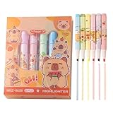 Capybara Highlighters - 6 Pack Cute Pastell Marker Stifte, Meißelspitze Fluoreszenz -Set | Bunte Studienwerkzeuge für Schulnoten Planer Journale, Capybara Briefpapier für Kinder Schüler Mädchen
