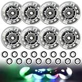 Inline Skate Rollen, 8 Stück Inliner Rollen 72MM, Led Lnliner Skate Räder mit Kugellager, Inline Skates Rollen für Erwachsene und Kinder, Verschleißfester, Geräuschlos, Silbertransparent