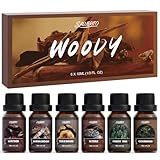 SALUBRITO Holz Ätherische Öle Set, Naturrein Aromatherapie Hölzern Duftöl für Diffuser, Kerzenherstellung, Sandelholz, Leder, Teakholz, Myrrhe, Zedernholz und Kiefer