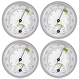 Vegena 4 Stück Thermo-Hygrometer, Thermometer Hygrometer, Luftfeuchtigkeitsmesser Außenthermometer Raumthermometer Feuchtigkeitsmesser Zimmerthermometer Glockenthermometer Für Innen Und Außen(58mm)