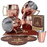 Krown Kitchen - Hammered Moscow Mule Copper Mugs Set of 4 | 16 oz
